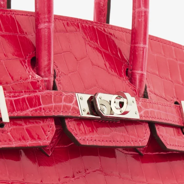 Mirror Quality Hermès Birkin 25 Niloticus Crocodile Lisse Rose Extreme PHW - Replica Handbags - Image 7