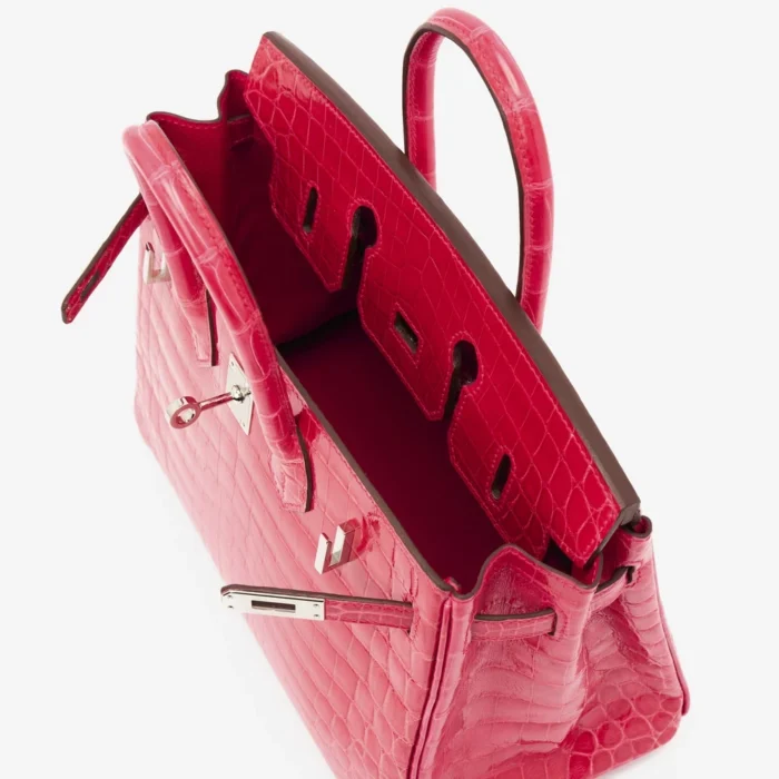 Mirror Quality Hermès Birkin 25 Niloticus Crocodile Lisse Rose Extreme PHW - Replica Handbags - Image 5