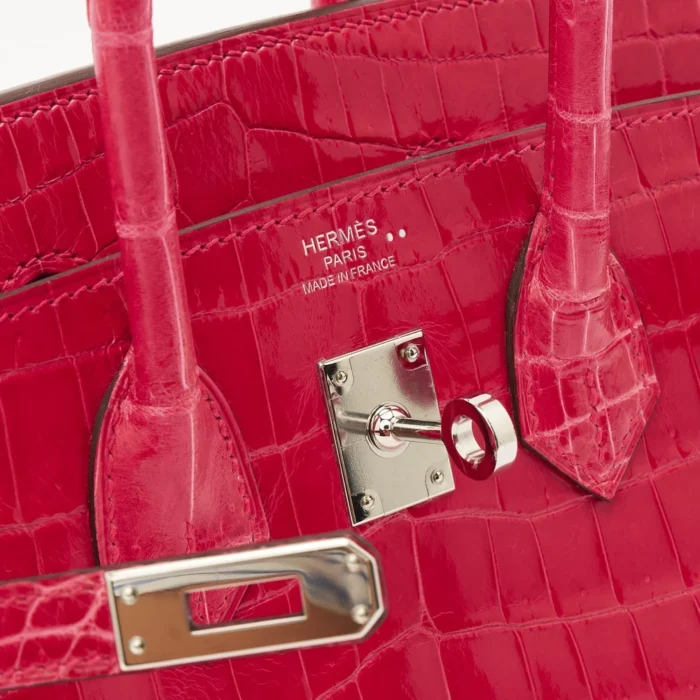 Mirror Quality Hermès Birkin 25 Niloticus Crocodile Lisse Rose Extreme PHW - Replica Handbags - Image 6