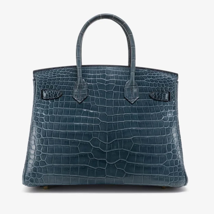 Mirror Quality Hermès Birkin 30 Porosus Crocodile Blue Tempete GHW - Replica Handbags - Image 2