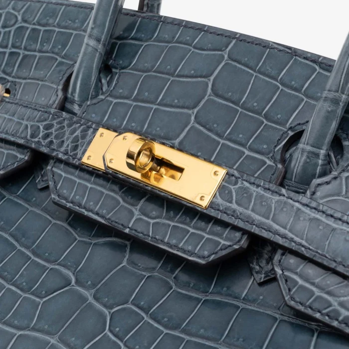 Mirror Quality Hermès Birkin 30 Porosus Crocodile Blue Tempete GHW - Replica Handbags - Image 7
