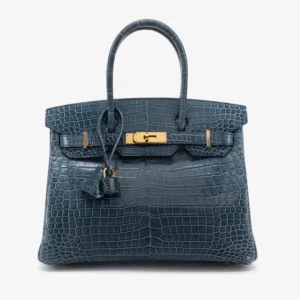 Mirror Quality Hermès Birkin 30 Crocodile Blue Tempete GHW