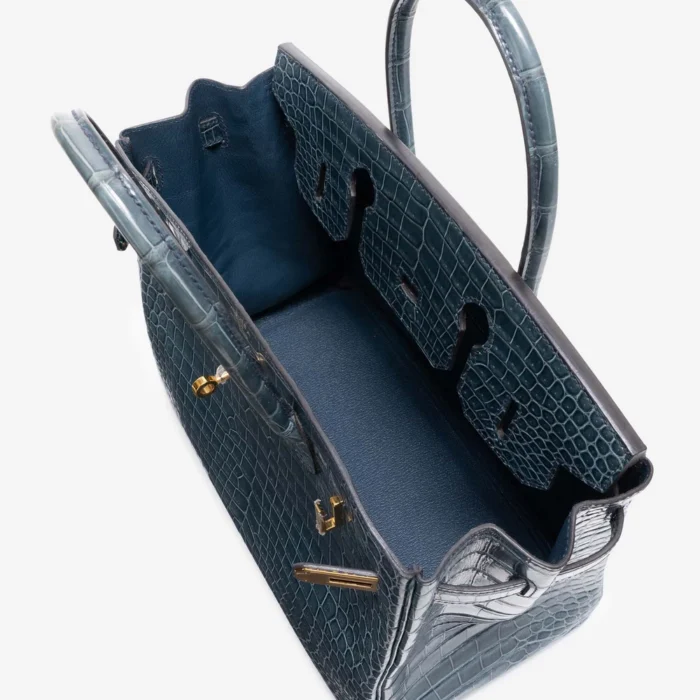 Mirror Quality Hermès Birkin 30 Porosus Crocodile Blue Tempete GHW - Replica Handbags - Image 5
