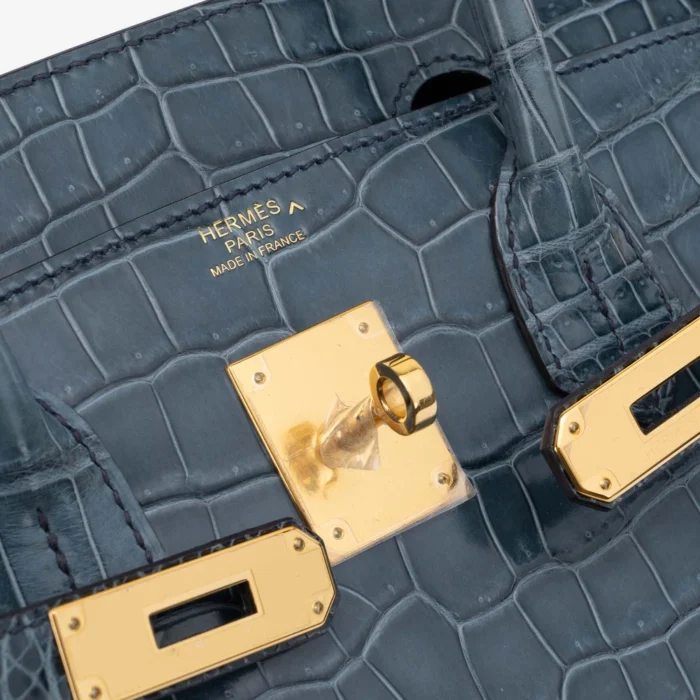 Mirror Quality Hermès Birkin 30 Porosus Crocodile Blue Tempete GHW - Replica Handbags - Image 6