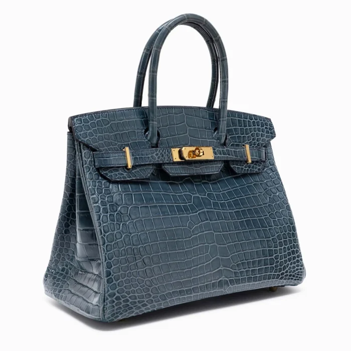Mirror Quality Hermès Birkin 30 Porosus Crocodile Blue Tempete GHW - Replica Handbags - Image 4