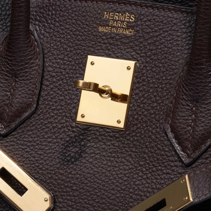 Mirror Quality Hermès Birkin 35 Clemence Chocolate GHW - Replica Handbags - Image 6
