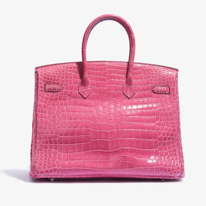 Mirror Quality Hermès Birkin 35 Porosus Crocodile Lisse Rose Tyrien PHW - Replica Handbags - Image 2