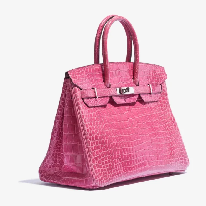 Mirror Quality Hermès Birkin 35 Porosus Crocodile Lisse Rose Tyrien PHW - Replica Handbags - Image 3