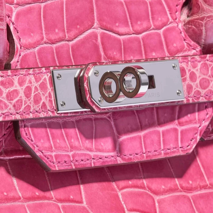 Mirror Quality Hermès Birkin 35 Porosus Crocodile Lisse Rose Tyrien PHW - Replica Handbags - Image 5