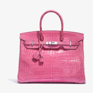 Mirror Quality Hermès Birkin 35 Porosus Crocodile Lisse Rose Tyrien PHW - Replica Handbags