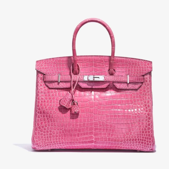 Mirror Quality Hermès Birkin 35 Porosus Crocodile Lisse Rose Tyrien PHW - Replica Handbags