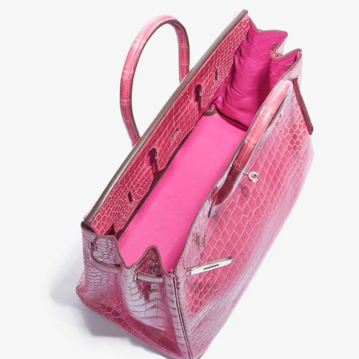 Mirror Quality Hermès Birkin 35 Porosus Crocodile Lisse Rose Tyrien PHW - Replica Handbags - Image 4