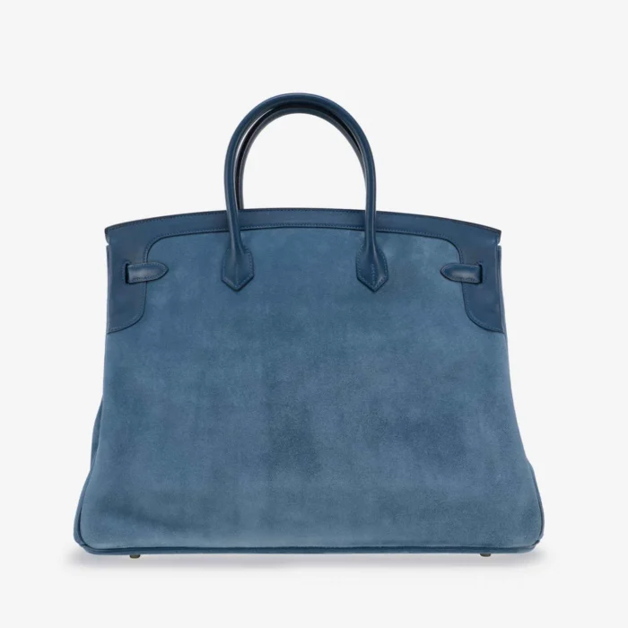 Mirror Quality Hermès Birkin 40 Suede Grizzly Blue Thalassa GHW - Replica Handbags - Image 2