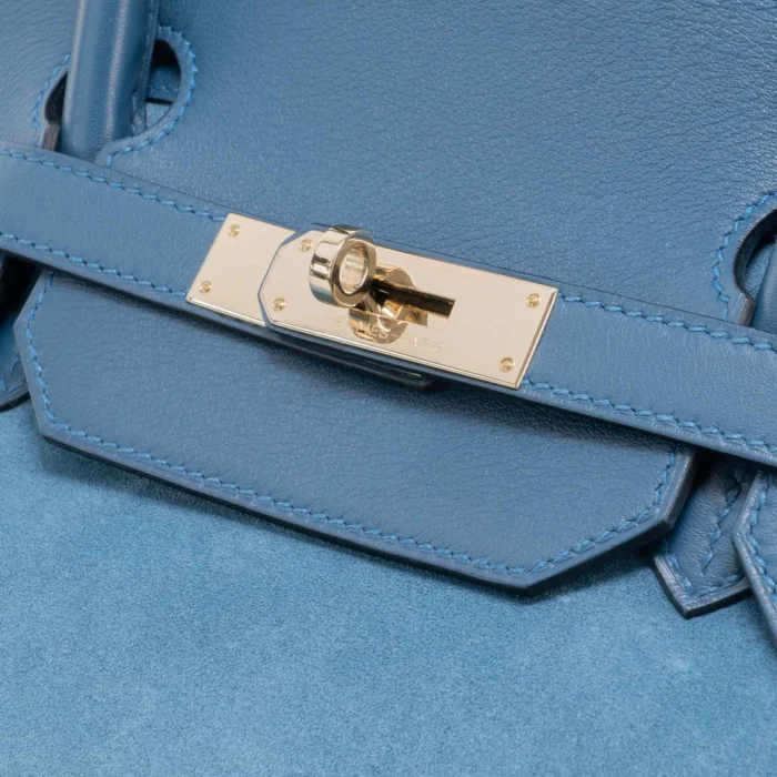 Mirror Quality Hermès Birkin 40 Suede Grizzly Blue Thalassa GHW - Replica Handbags - Image 7