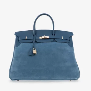 Mirror Quality Hermès Birkin 40 Suede Grizzly Blue Thalassa GHW