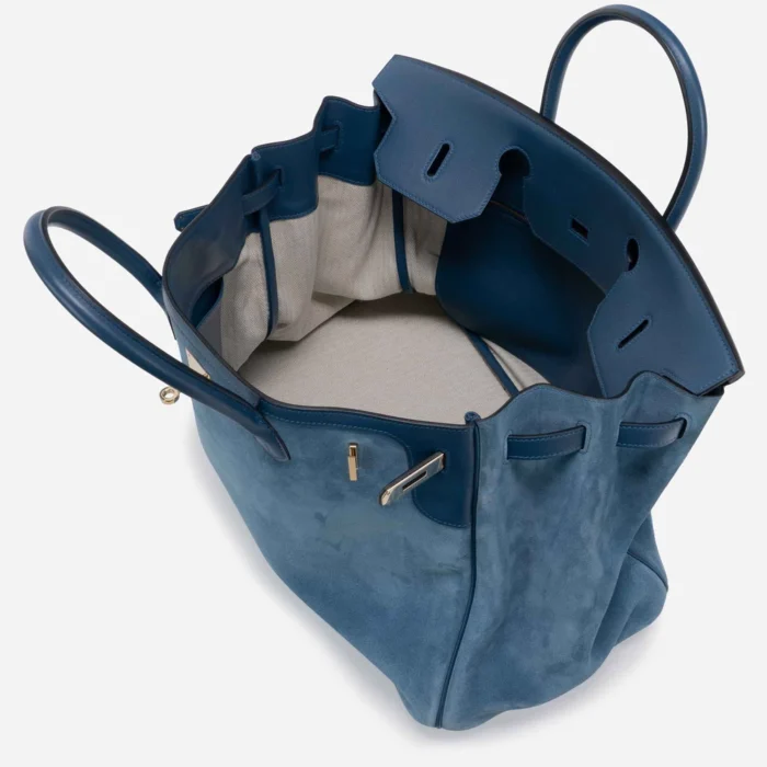 Mirror Quality Hermès Birkin 40 Suede Grizzly Blue Thalassa GHW - Replica Handbags - Image 5