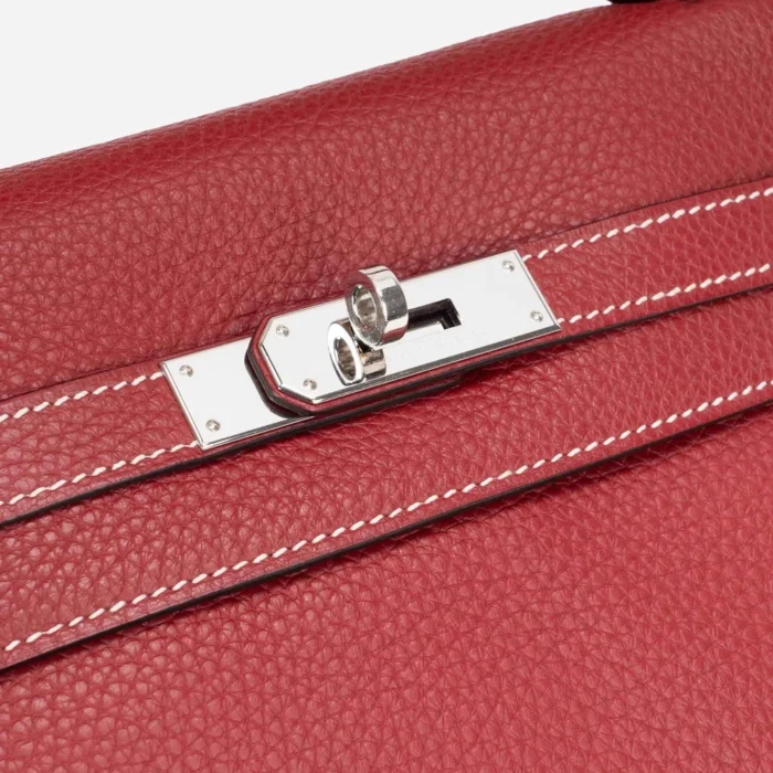 Mirror Quality Hermès HSS Kelly 32 Clemence Rouge Grenat PHW - Replica Handbags - Image 6