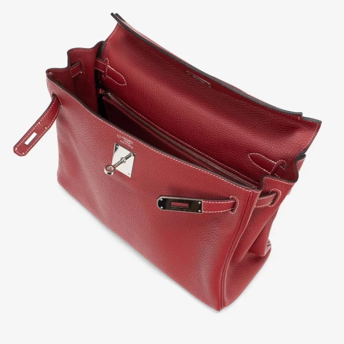 Mirror Quality Hermès HSS Kelly 32 Clemence Rouge Grenat PHW - Replica Handbags - Image 4