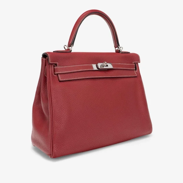 Mirror Quality Hermès HSS Kelly 32 Clemence Rouge Grenat PHW - Replica Handbags - Image 3