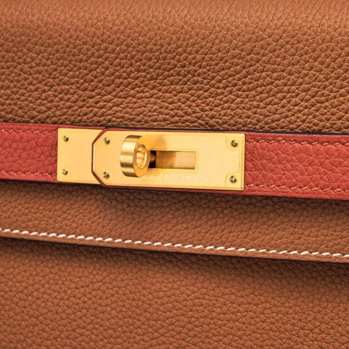 Mirror Quality Hermès HSS Kelly 35 Togo Gold/Brique GHW - Replica Handbags - Image 5