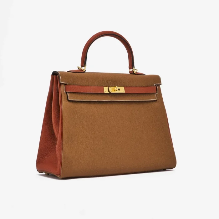 Mirror Quality Hermès HSS Kelly 35 Togo Gold/Brique GHW - Replica Handbags - Image 3
