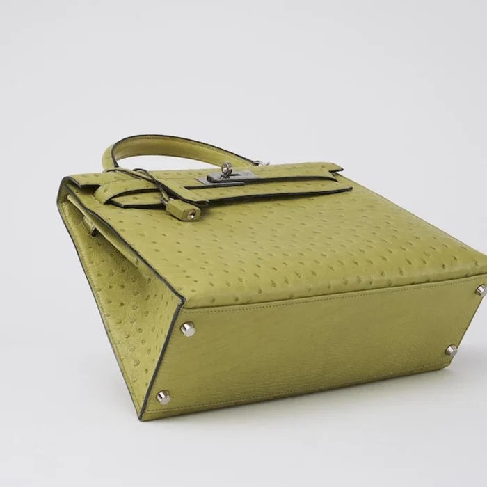 Mirror Quality Hermès Kelly 32 Ostrich Kiwi PHW - Replica Handbags - Image 3