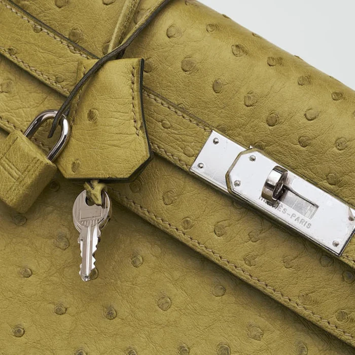 Mirror Quality Hermès Kelly 32 Ostrich Kiwi PHW - Replica Handbags - Image 5