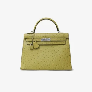 Mirror Quality Hermès Kelly 32 Ostrich Kiwi PHW – Replica Handbags