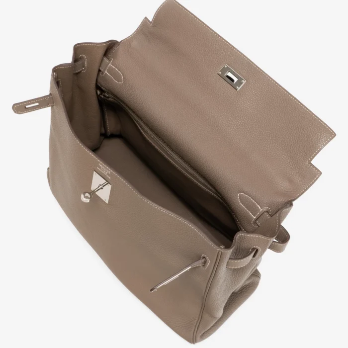 Mirror Quality Hermès Kelly 35 Clemence Etoupe PHW - Replica Handbags - Image 5