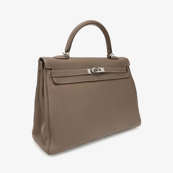 Mirror Quality Hermès Kelly 35 Clemence Etoupe PHW - Replica Handbags - Image 4