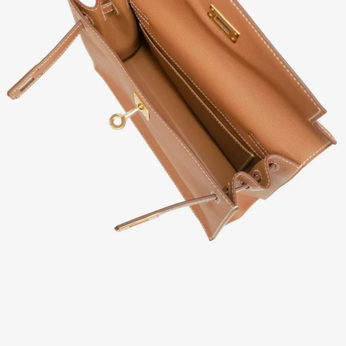 Mirror Quality Hermès Kelly Danse Evercolor Gold GHW - Replica Handbags - Image 5