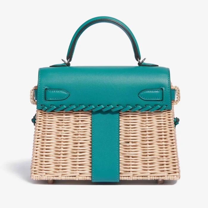 Mirror Quality Hermès Mini Kelly Picnic Osier/Swift Vert Verone PHW - Replica Handbags - Image 2