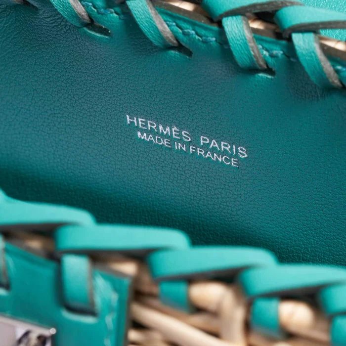Mirror Quality Hermès Mini Kelly Picnic Osier/Swift Vert Verone PHW - Replica Handbags - Image 6