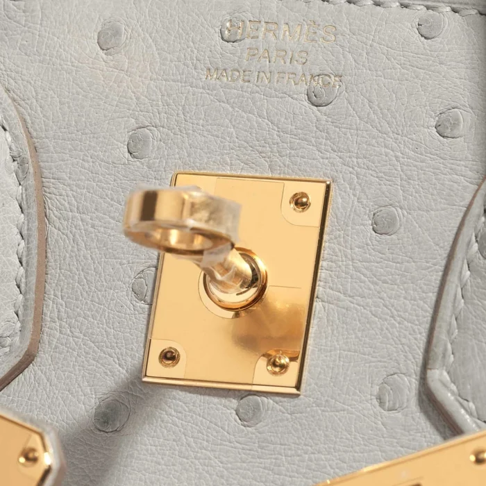 Mirror Quality Hermès Replicas Birkin 25 Ostrich Gris Perle GHW - DLF - Image 6