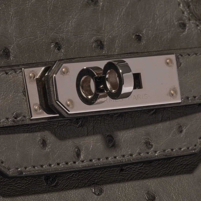 Mirror Quality Hermès Replicas Birkin 30 Ostrich Verso Edition Graphite/Blue Orage PHW - DLF - Image 7