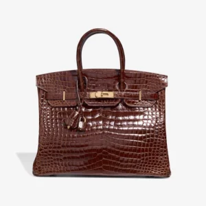 Mirror Quality Hermès Replicas Birkin 35 Porosus Crocodile Marron GHW - DLF