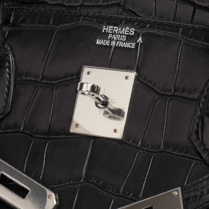 Mirror Quality Hermès Replicas Birkin 40 Matte Porosus Crocodile Black PHW - DLF - Image 6