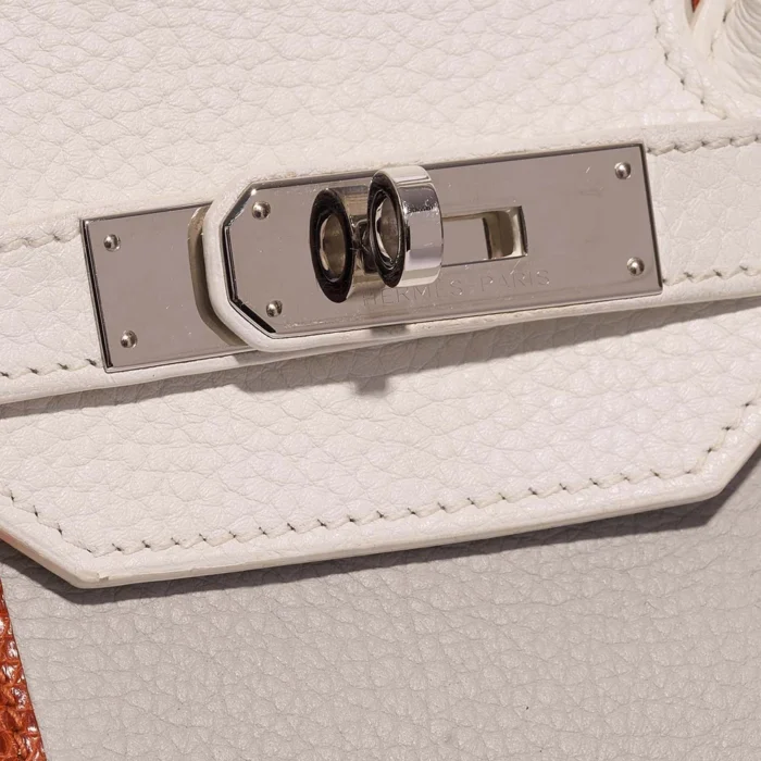 Mirror Quality Hermès Replicas Birkin Club 35 Clemence/Lizard White/Gris/Perle/Sanguine PHW - DLF - Image 6
