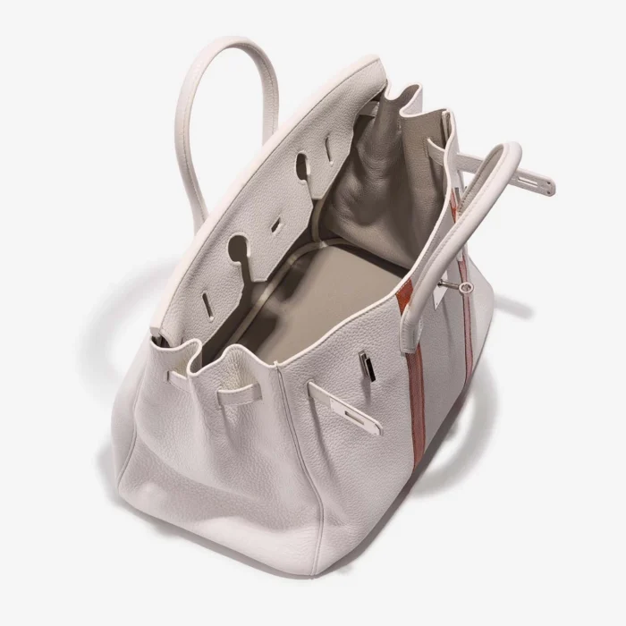 Mirror Quality Hermès Replicas Birkin Club 35 Clemence/Lizard White/Gris/Perle/Sanguine PHW - DLF - Image 5