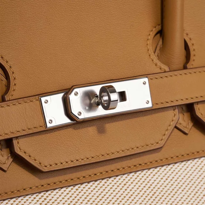 Mirror Quality Hermès Replicas Birkin Fray 35 Toile/Swift Sesame/Ecru PHW - DLF - Image 7