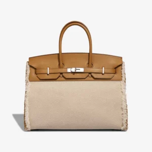 Mirror Quality Hermès Replicas Birkin Fray 35 Toile/Swift Sesame/Ecru PHW - DLF