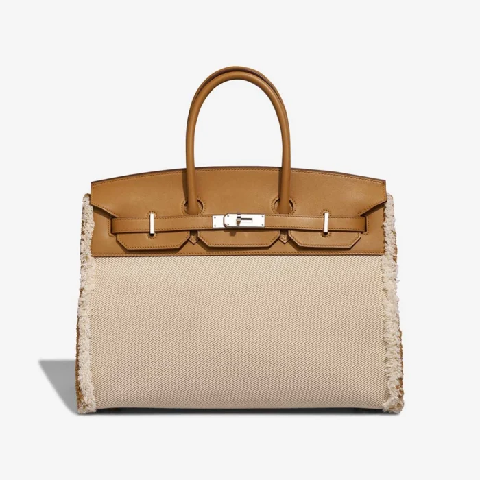 Mirror Quality Hermès Replicas Birkin Fray 35 Toile/Swift Sesame/Ecru PHW - DLF