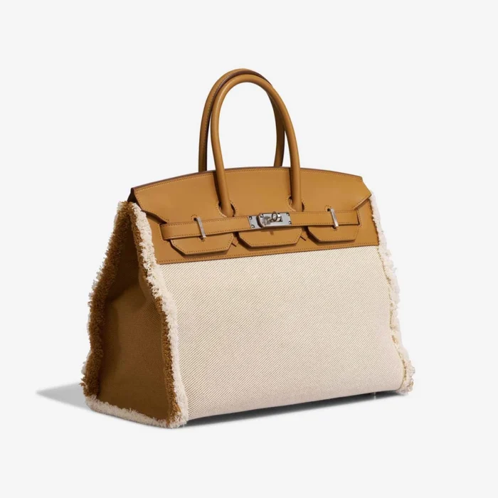 Mirror Quality Hermès Replicas Birkin Fray 35 Toile/Swift Sesame/Ecru PHW - DLF - Image 4
