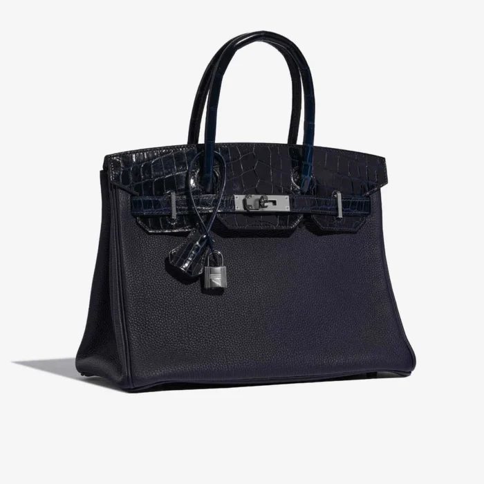 Mirror Quality Hermès Replicas Birkin Touch 30 Togo/Niloticus Crocodile Shiny Blue Nuit/Blue Baltique PHW - DLF - Image 4