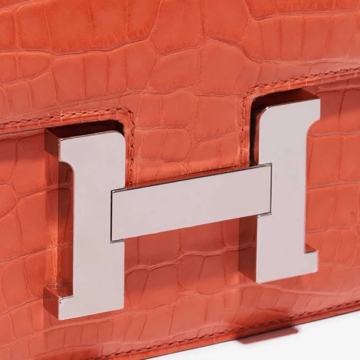 Mirror Quality Hermès Replicas Constance 18 Matte Alligator Orange Poppy PHW - DLF - Image 6