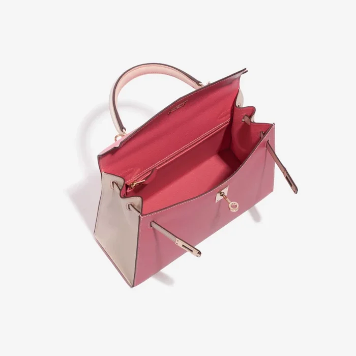 Mirror Quality Hermès Replicas HSS Kelly 25 Epsom Rose Azalee/Craie GHW - DLF - Image 5