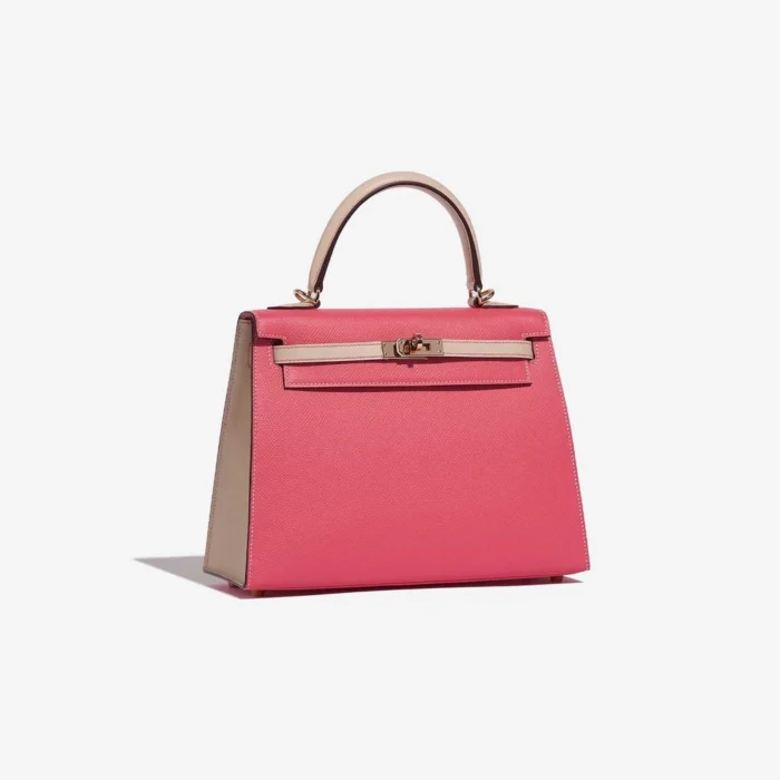 Mirror Quality Hermès Replicas HSS Kelly 25 Epsom Rose Azalee/Craie GHW - DLF - Image 4