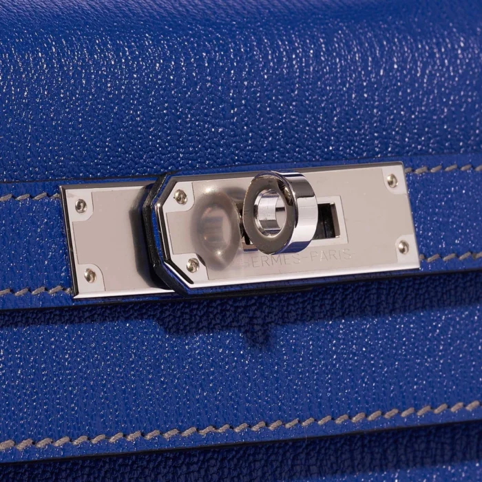 Mirror Quality Hermès Replicas HSS Kelly 28 Chèvre Mysore Blue Electrique/Gris Mouette PHW - DLF - Image 7