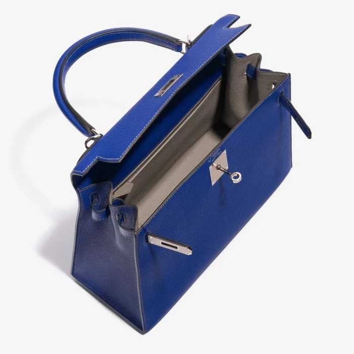 Mirror Quality Hermès Replicas HSS Kelly 28 Chèvre Mysore Blue Electrique/Gris Mouette PHW - DLF - Image 5