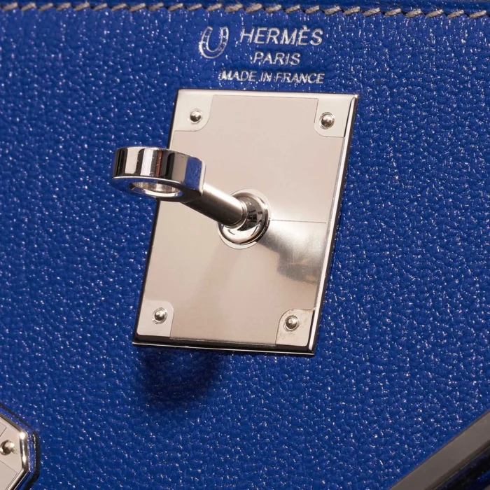 Mirror Quality Hermès Replicas HSS Kelly 28 Chèvre Mysore Blue Electrique/Gris Mouette PHW - DLF - Image 6
